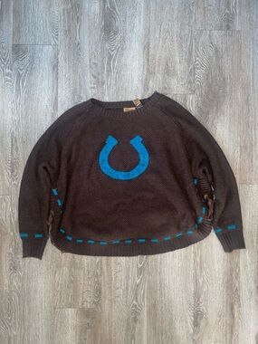 Wrangler Brown Knit Sweater with Blue Horseshoe Detail western cowboy country